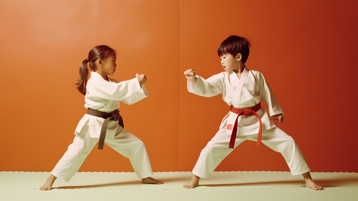 中国少年跆拳道一对一练习版权图片下载