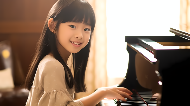 练习钢琴弹奏的女孩形象图版权图片下载