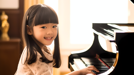 可爱少女弹奏钢琴照片