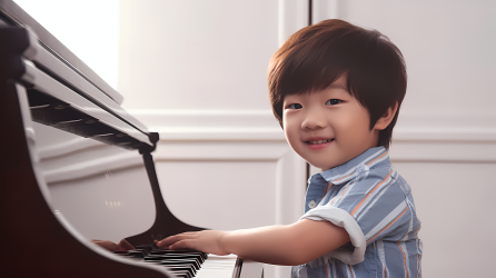 男孩弹奏钢琴微笑照片图片