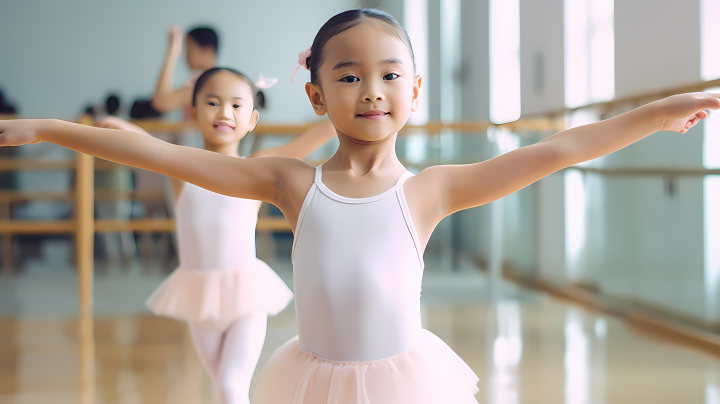 芭蕾舞教室内两名女孩练习版权图片下载