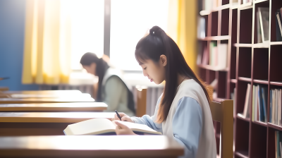 图书馆看书的女大学生高清图