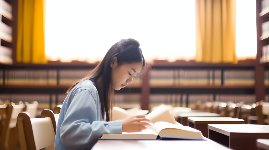 女大学生在图书馆学习高清图版权图片下载