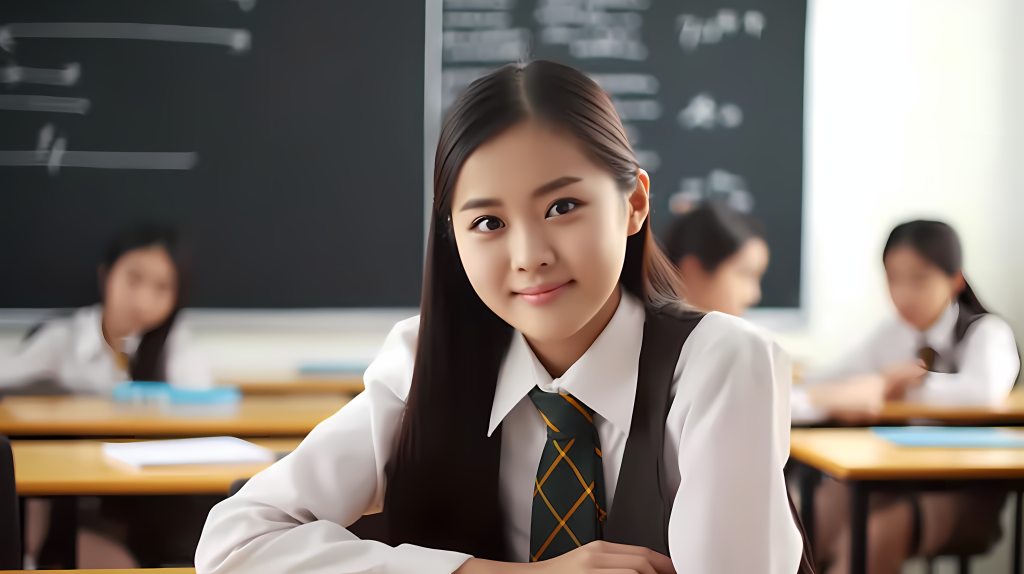 校园女生课堂坐姿摄影版权图片下载