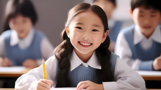 面对镜头微笑的小女孩高清图