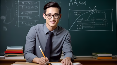 黑板前戴眼镜的男老师高清图