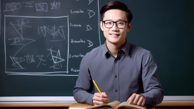 亚洲男教师黑板前阅读高清图