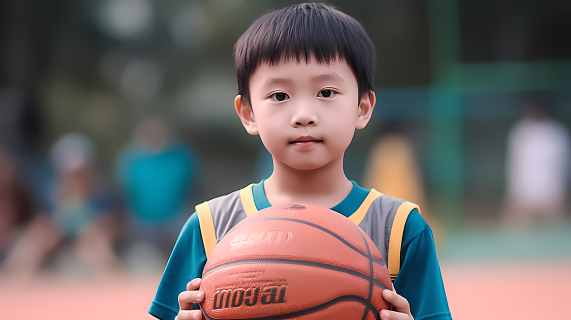 穿队服打篮球的小男生摄影图
