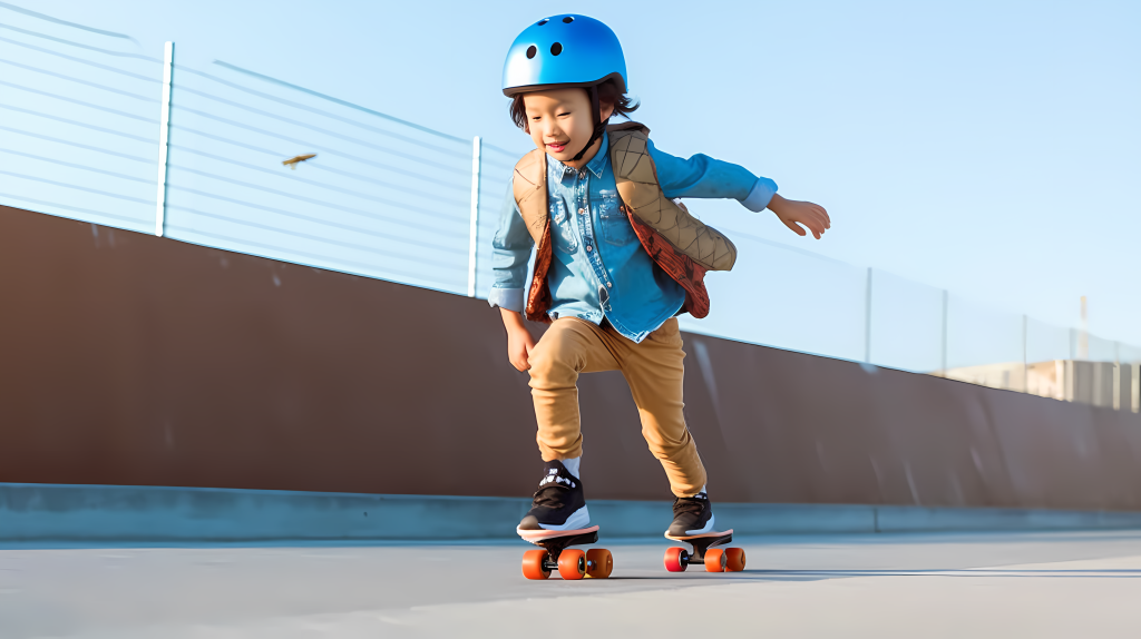 开开心心滑旱冰的小男生摄影图版权图片下载