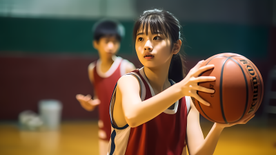 正在打篮球的亚洲女摄影图片