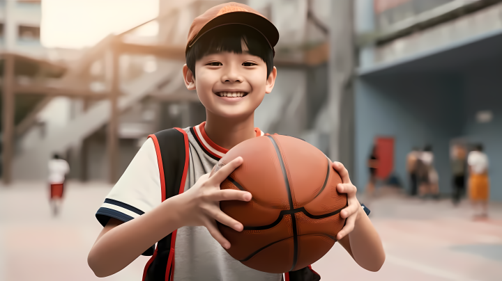 阳光少年手拿篮球摄影图版权图片下载