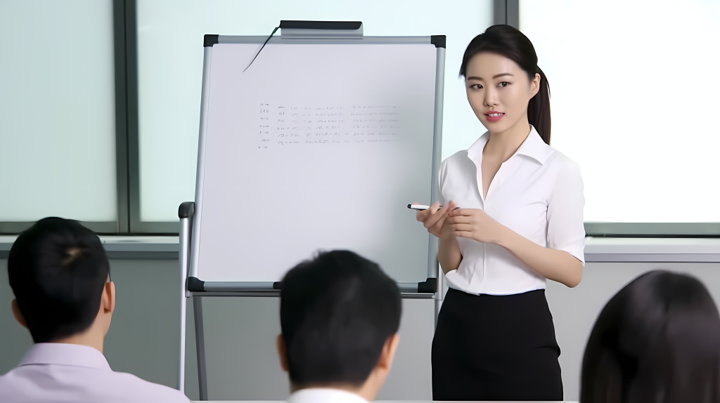 女商务人士企业策划展示白板摄影图片