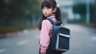 小女孩去上学高清摄影图