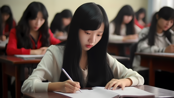 黑头发的中国女生考试摄影版权图片下载