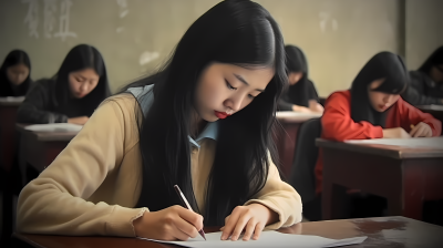 中国女生考试摄影图片