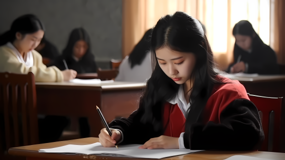 亚洲女生写考试卷摄影图片
