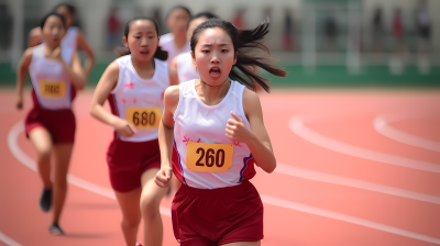 亚洲女孩田径比赛跑道真实高清图