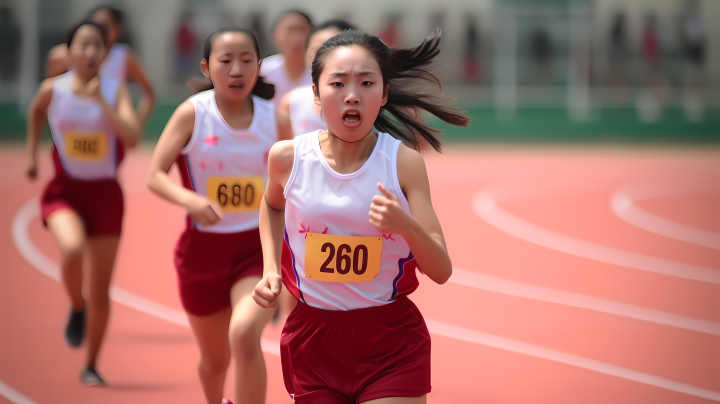 亚洲女孩田径比赛跑道真实高清图版权图片下载