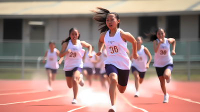 亚洲女孩比赛跑道追击高清图