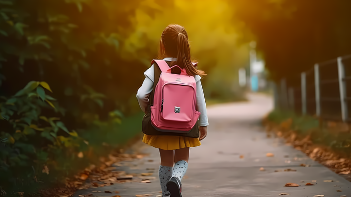 少女学生背包上学路途高清图版权图片下载