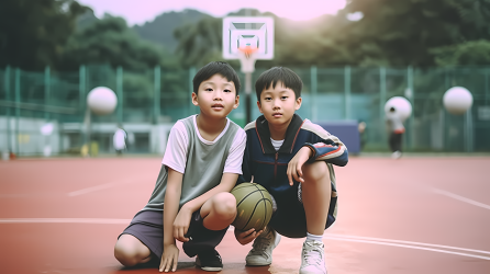 幸福亚洲儿童篮球快乐时光高清图