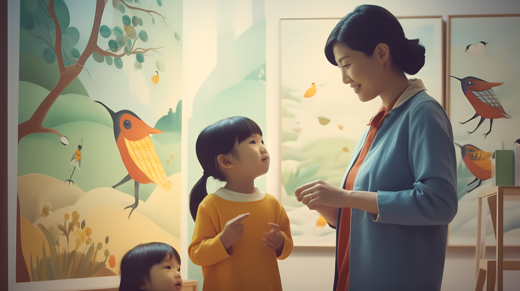 女教师指导学生画图高清图