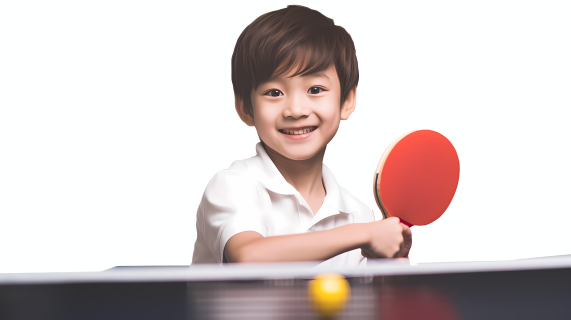 男孩打乒乓球微笑摄影图片