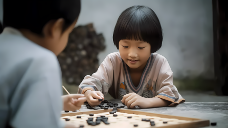 萌娃小男孩下围棋图