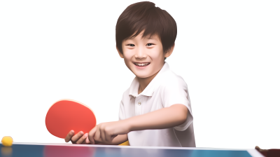 亚洲年轻男孩打乒乓球微笑摄影图片