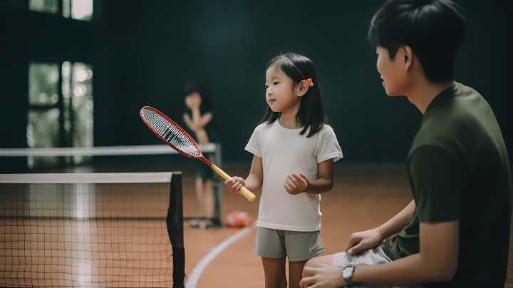 女孩与教练打羽毛球摄影版权图片下载