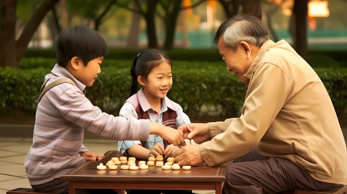 象棋棋手家庭户外活动摄影图片