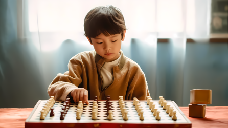 正在下棋的中国少年人物图