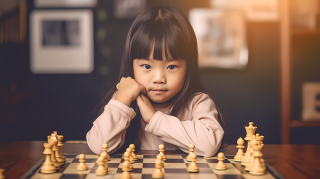 下棋的可爱女孩高清图