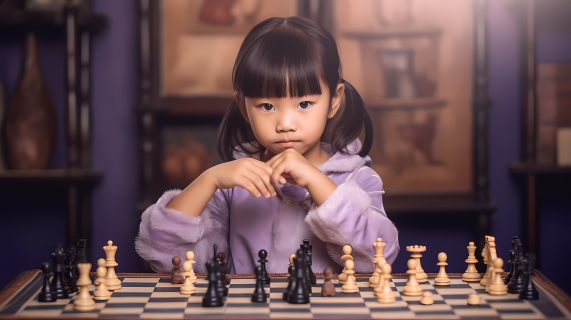  可爱女孩国际象棋比赛摄影图