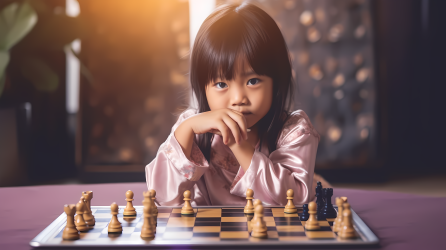 可爱少女下棋摄影图