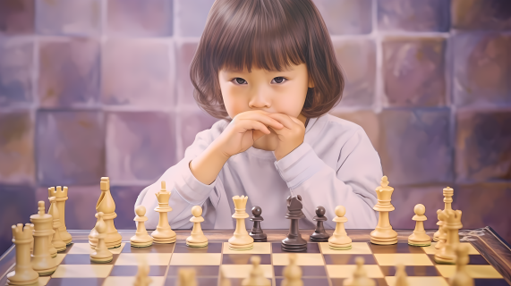 棋谱主题的小亚洲女孩摄影图
