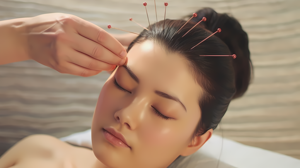 针灸美女入眠摄影图