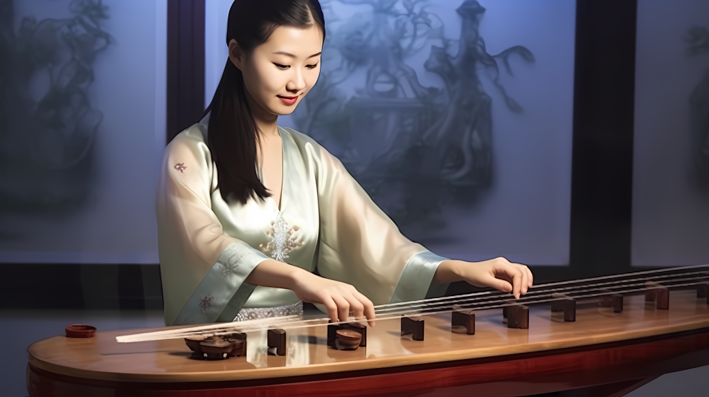 古风佳人抚琴独奏高清图