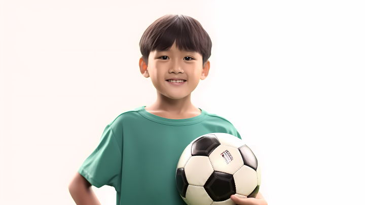 可爱男孩持足球微笑摄影高清图版权图片下载