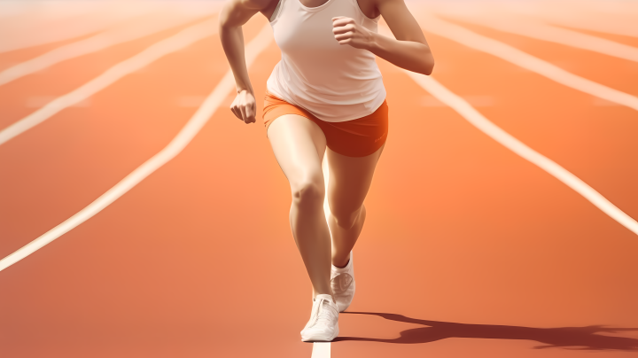 橙白青春女子开始奔跑的户外跑道摄影图版权图片下载