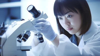 生物实验室女性科学家显微镜研究摄影图