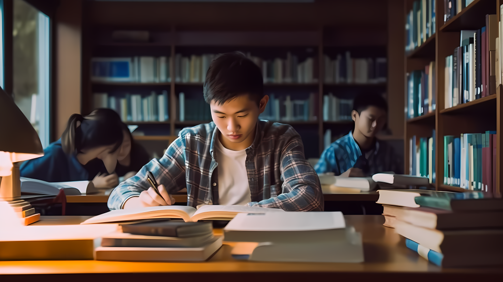 学生图书馆自习摄影图片