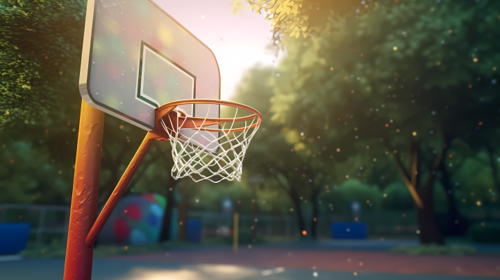 树林中的儿童篮球架摄影版权图片下载