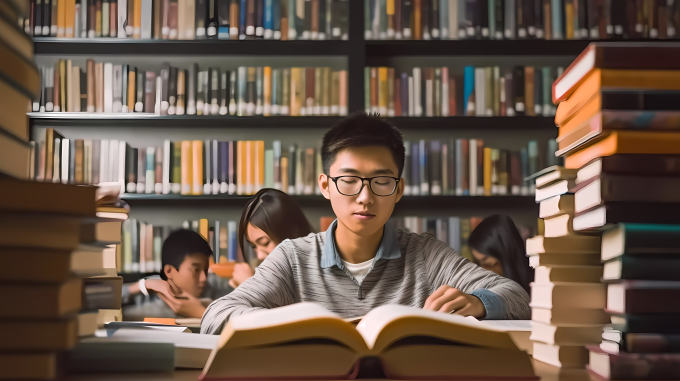 图书馆学生期末复习摄影图