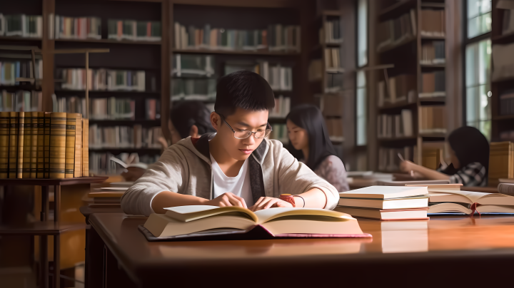 大学阅览室里认真学习的学生高清图版权图片下载