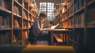 图书馆学生认真看书摄影图