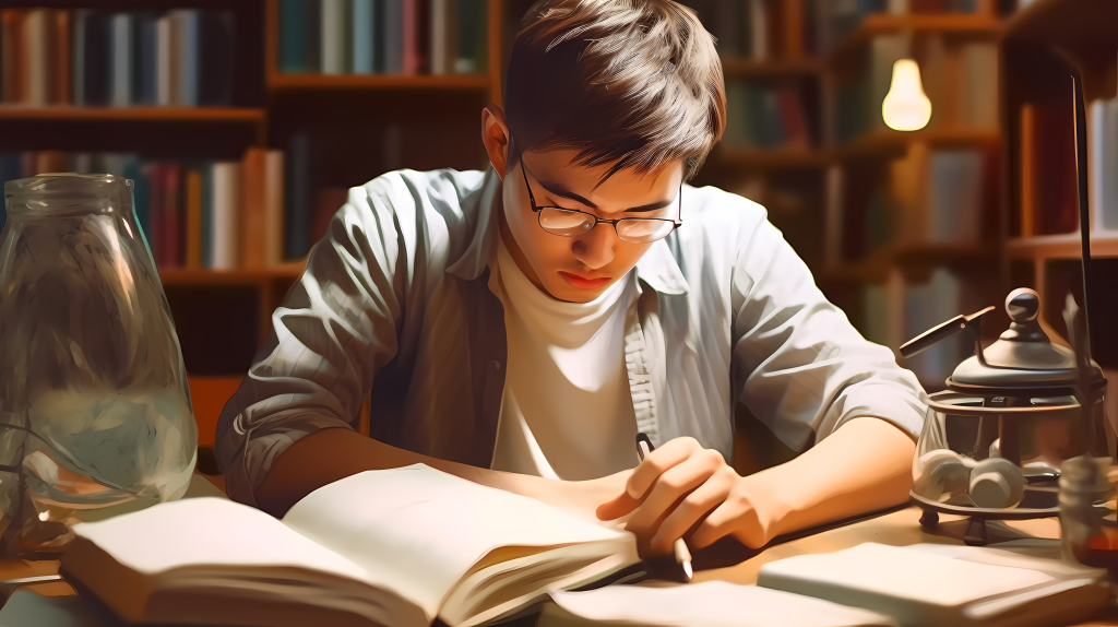 书桌上认真学习的男同学高清图版权图片下载