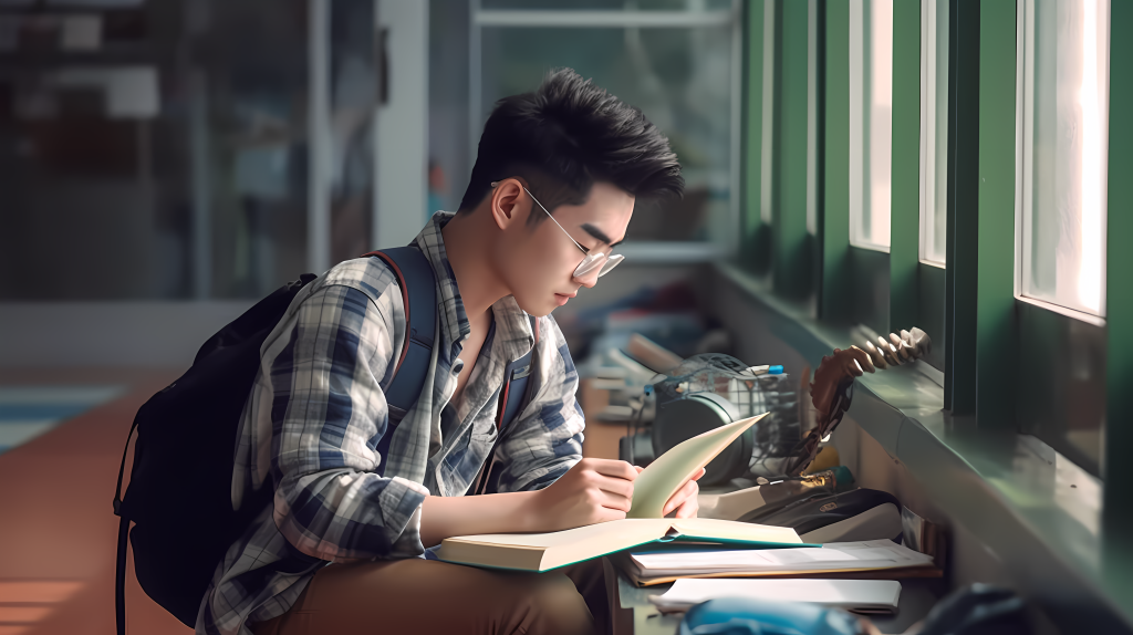 亚洲留学生看书高清摄影图