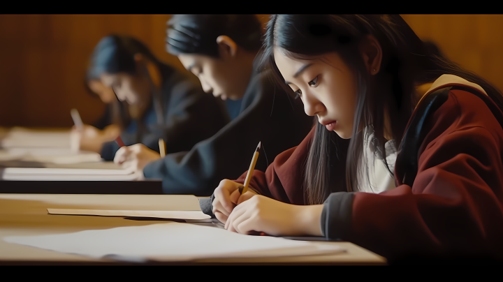 亚洲学生考试超清实拍摄影版权图片下载