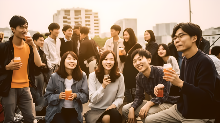 留学生天台聚会真实摄影版权图片下载